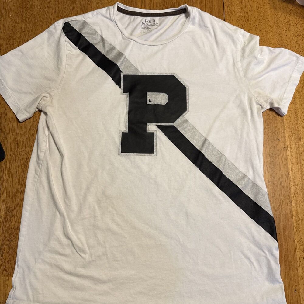 Polo Ralph Lauren Performance Graphic T-Shirt Mens M White Black P Logo Stripe